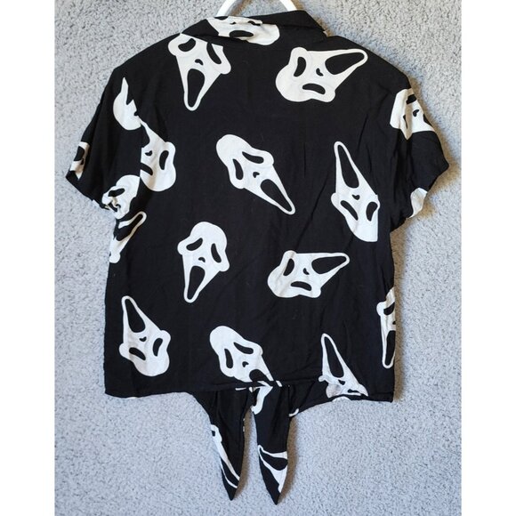 Spirit Halloween Ghost Face Women's M Short Sleeve Button Up Tie Front Top Rare - Picture 10 of 11